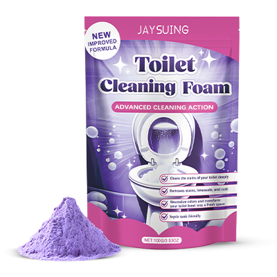 FlushCleanse powder dissolving in toilet bowl